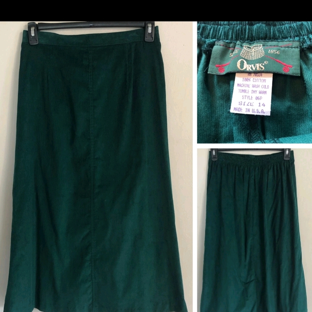 Orvis Women’s Green Corduroy Skirt – Size 14 – 100% Cotton, Made in USA